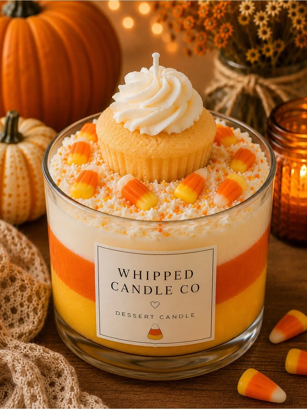 Halloween Candy Corn Layered Dessert Candle - Orange, Yellow, White